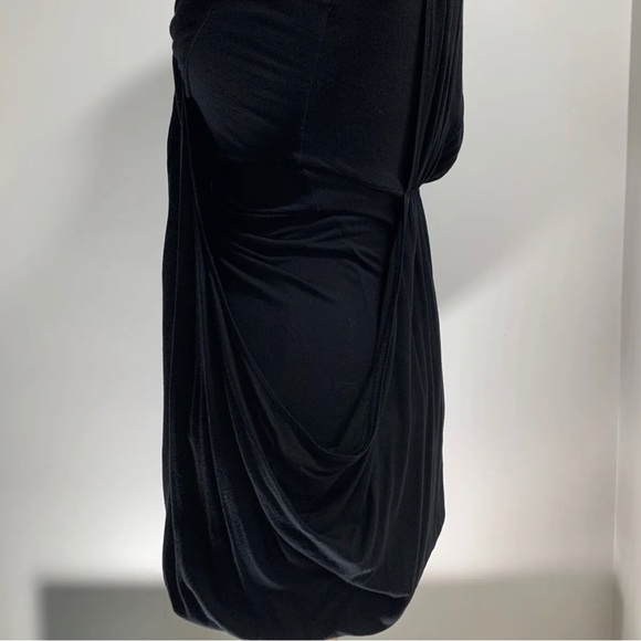 Dorothy Perkins Black Dress Sleeveless Draped Waterfall Knee Length Stretch UK 8 - Picture 10 of 12